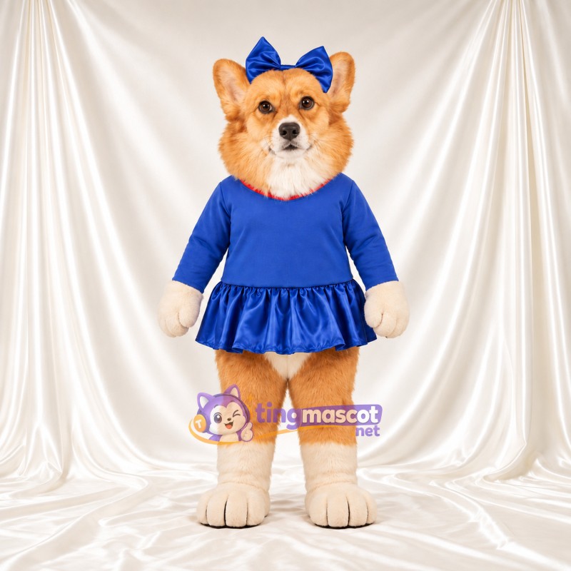 Costume de mascotte Chien – brun clair – Robe (bleu) Costume de mascotte Chien – brun clair – Robe (bleu)