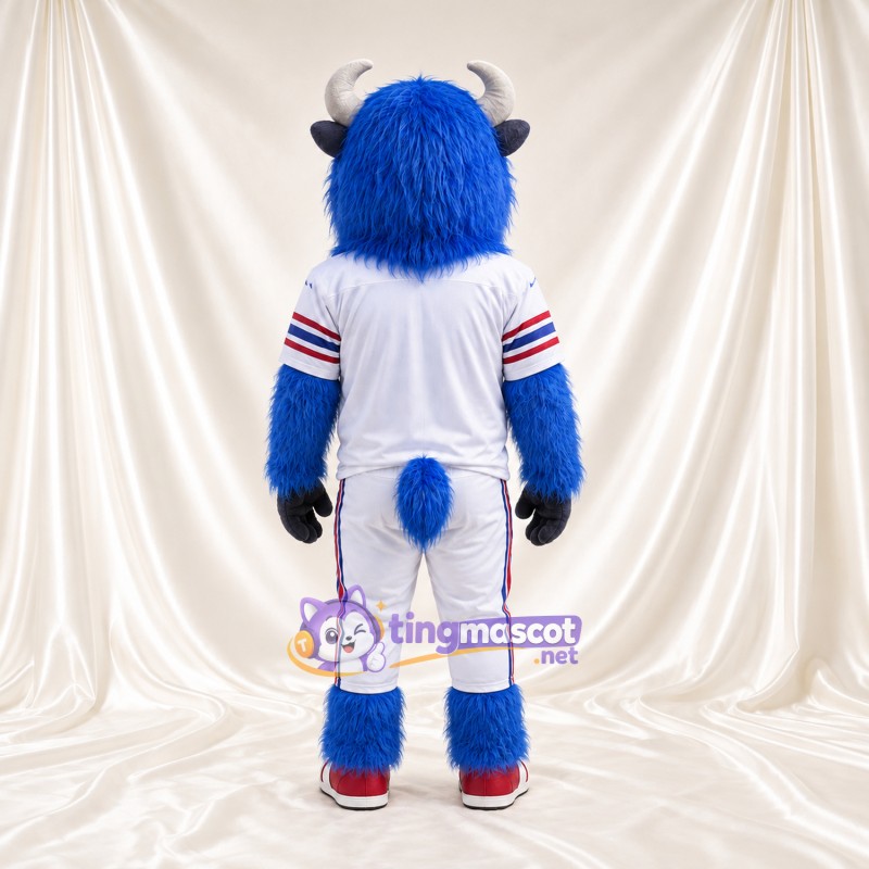 Costume de mascotte Buffle – bleu – Baskets (rouge); Maillot (blanc) Costume de mascotte Buffle – bleu – Baskets (rouge); Maillot (blanc)
