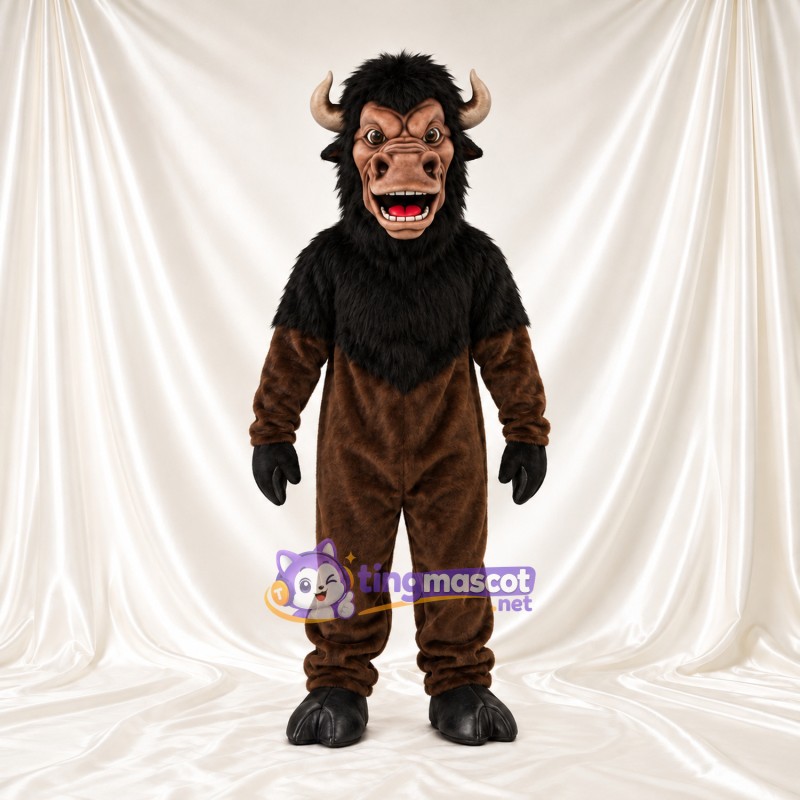 Costume de mascotte Minotaure – marron / noir – Cornes courbées; Crinière (noir) Costume de mascotte Minotaure – marron / noir – Cornes courbées; Crinière (noir)