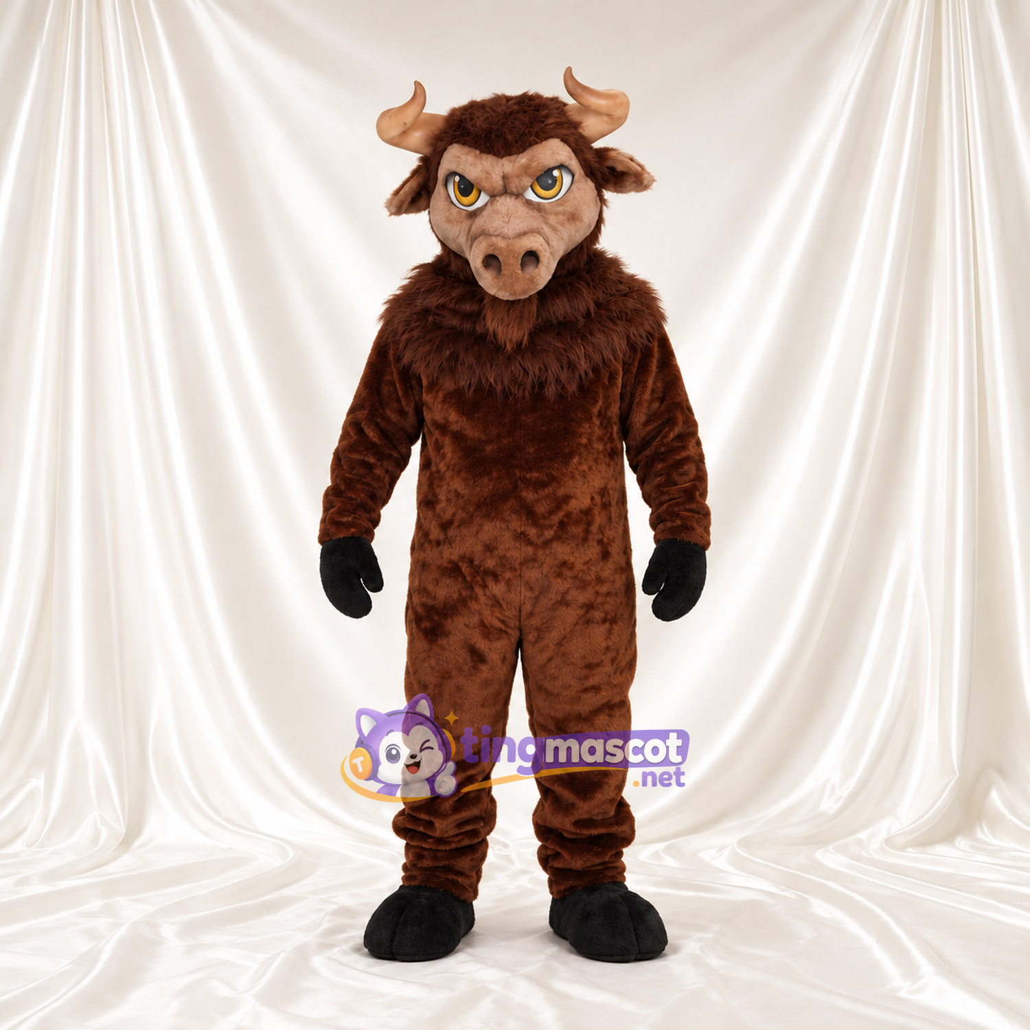Costume de mascotte Bison – marron – Crinière (marron); Yeux (jaune) Costume de mascotte Bison – marron – Crinière (marron); Yeux (jaune)