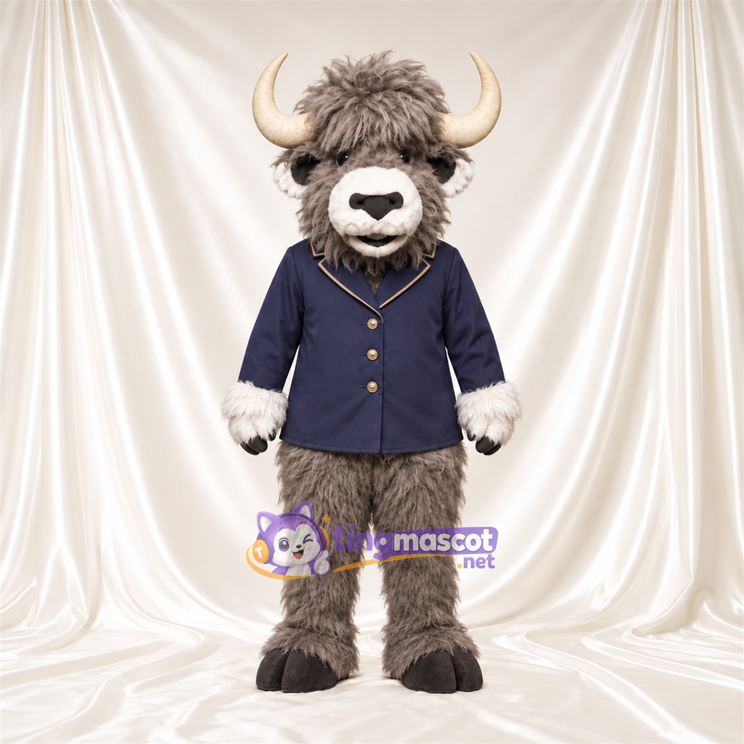 Costume de mascotte Buffle – gris – Veste (bleu marine) Costume de mascotte Buffle – gris – Veste (bleu marine)