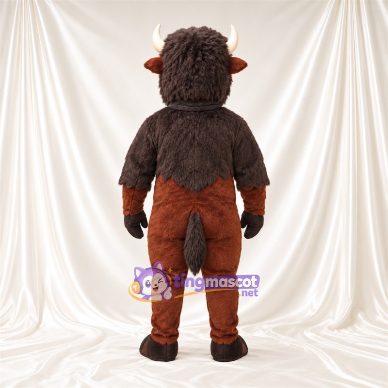 Maskottchenkostüm Büffel – braun – Schal (grau) Maskottchenkostüm Büffel – braun – Schal (grau)
