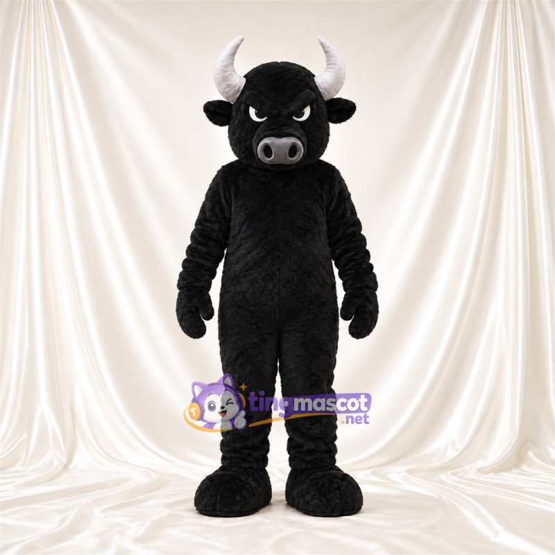 Black Buffalo Mascot Costume - White Horns and Gray Muzzle Black Buffalo Mascot Costume - White Horns and Gray Muzzle
