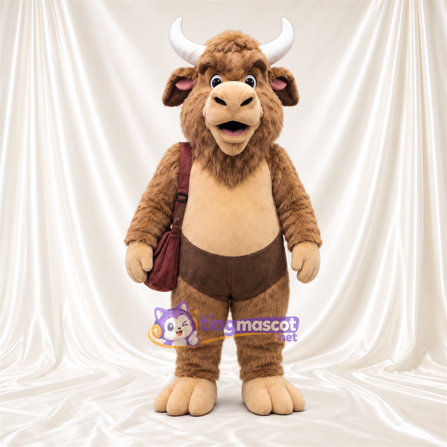 Costume de mascotte Buffle – brun clair – Gilet (marron) Costume de mascotte Buffle – brun clair – Gilet (marron)