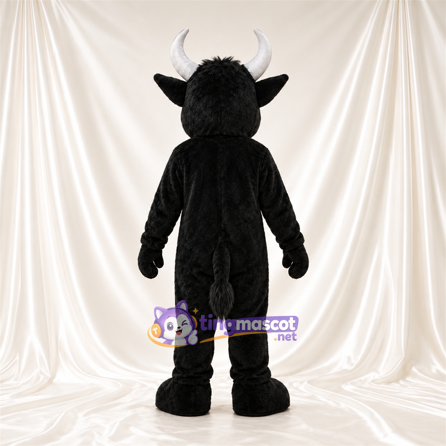 Black Buffalo Mascot Costume - White Horns and Angled Eyebrows Black Buffalo Mascot Costume - White Horns and Angled Eyebrows