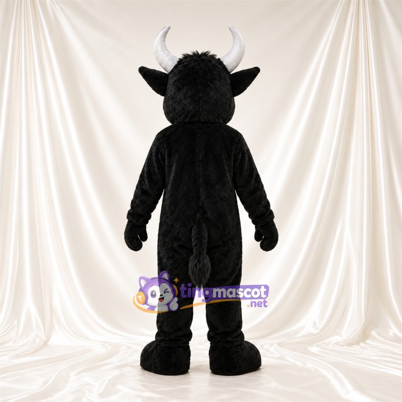 Black Buffalo Mascot Costume - White Horns and Angled Eyebrows Black Buffalo Mascot Costume - White Horns and Angled Eyebrows