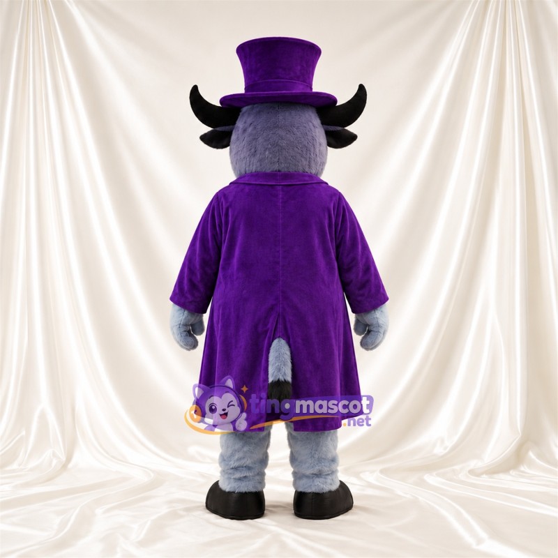 Costume de mascotte Buffle – gris – Manteau (violet); Haut-de-forme Costume de mascotte Buffle – gris – Manteau (violet); Haut-de-forme