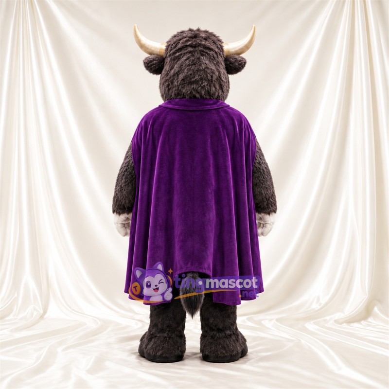 Maskottchenkostüm Büffel – grau – Umhang (violett) Maskottchenkostüm Büffel – grau – Umhang (violett)