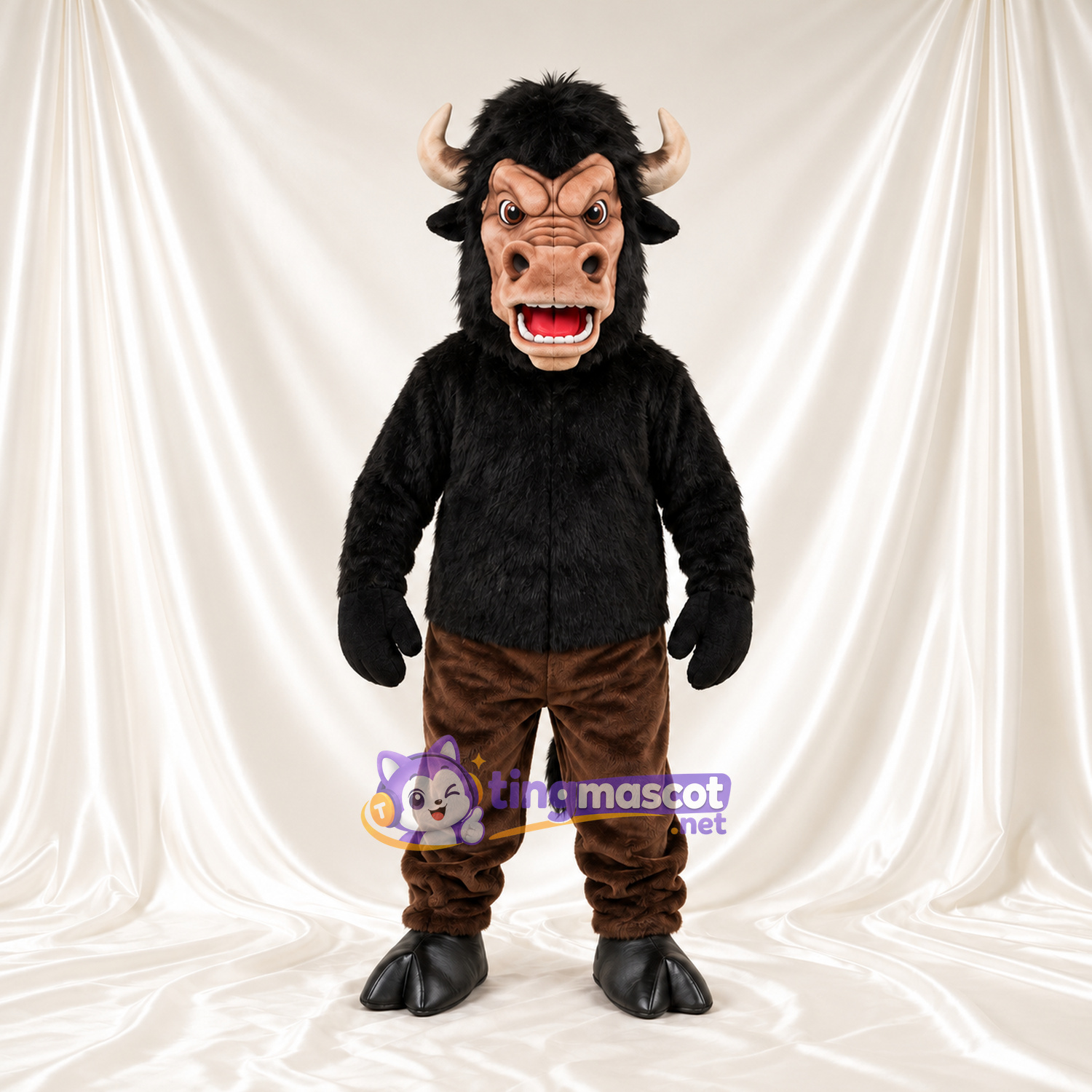 Costume de mascotte Minotaure – marron / noir – Cornes courbées; Crinière (noir) Costume de mascotte Minotaure – marron / noir – Cornes courbées; Crinière (noir)