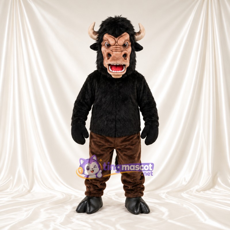 Costume de mascotte Minotaure – marron / noir – Cornes courbées; Crinière (noir) Costume de mascotte Minotaure – marron / noir – Cornes courbées; Crinière (noir)