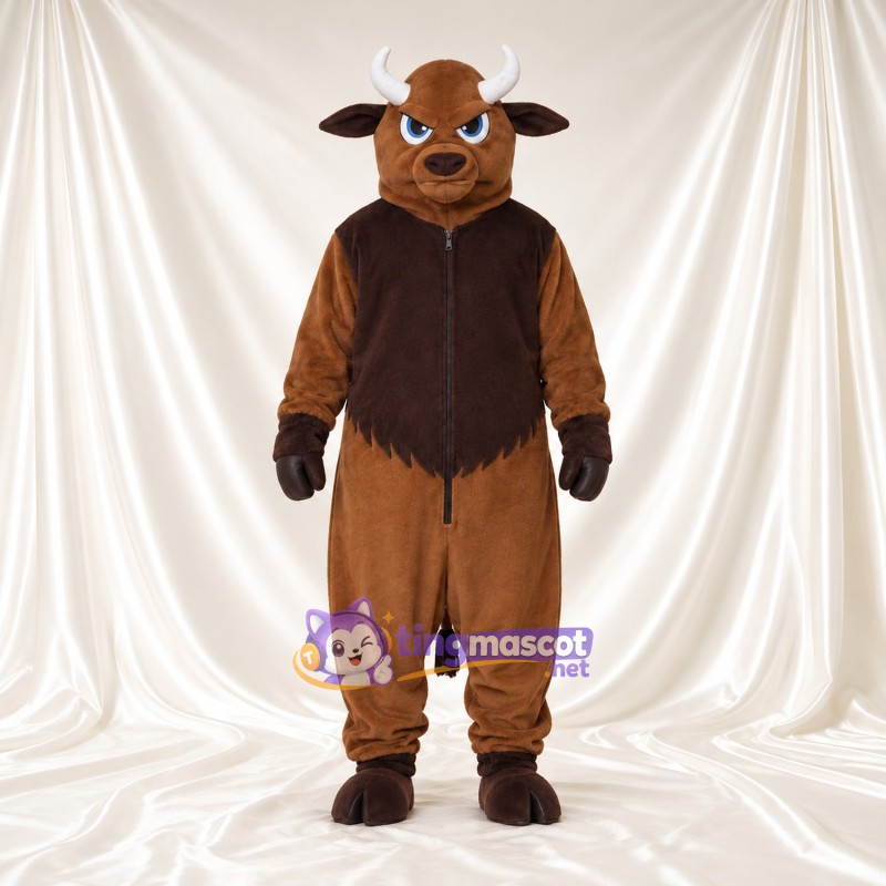 Maskottchenkostüm Bison – braun – Brust (braun); Hörner (weiß) Maskottchenkostüm Bison – braun – Brust (braun); Hörner (weiß)