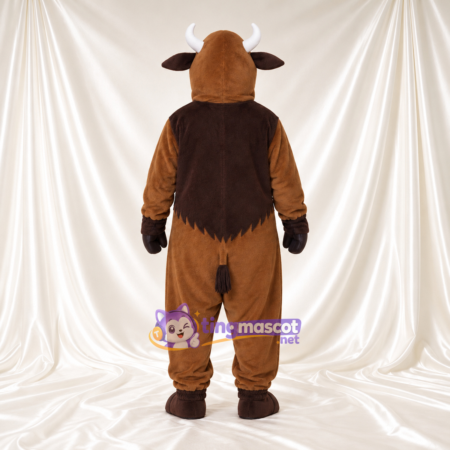 Maskottchenkostüm Bison – braun – Brust (braun); Hörner (weiß) Maskottchenkostüm Bison – braun – Brust (braun); Hörner (weiß)