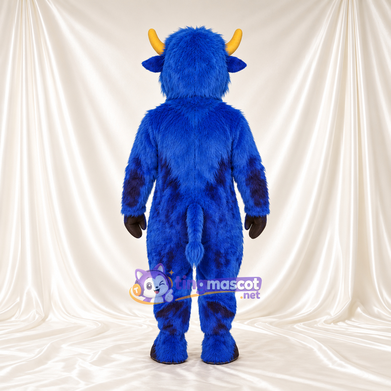 Costume de mascotte Buffle – bleu – Cornes (jaune); Museau (noir) Costume de mascotte Buffle – bleu – Cornes (jaune); Museau (noir)