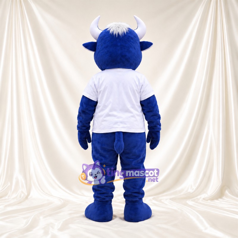 Maskottchenkostüm Büffel – blau – T-Shirt (weiß); Hörner (weiß) Maskottchenkostüm Büffel – blau – T-Shirt (weiß); Hörner (weiß)