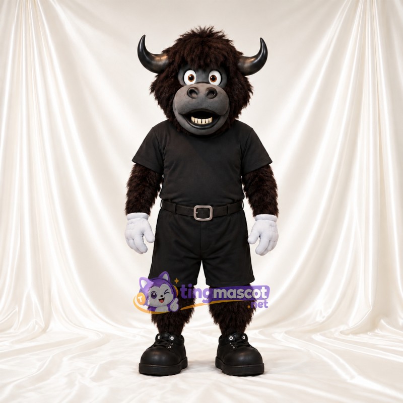Maskottchenkostüm Büffel – braun – Outfit (schwarz) Maskottchenkostüm Büffel – braun – Outfit (schwarz)