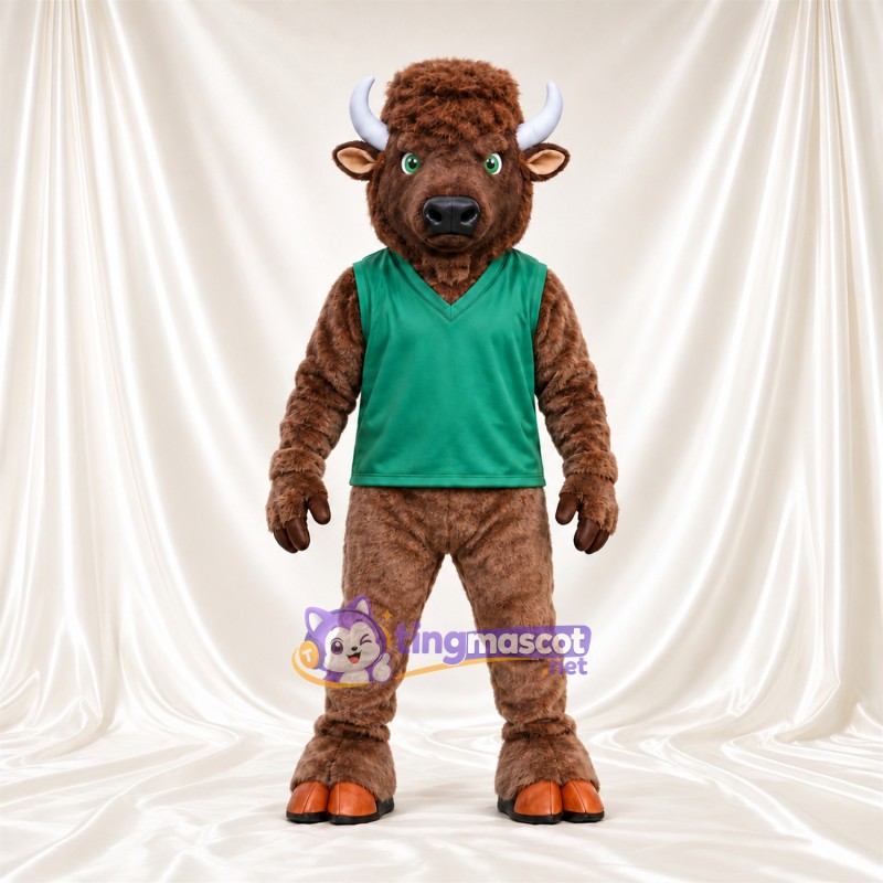 Costume de mascotte Bison – marron – Gilet (vert) Costume de mascotte Bison – marron – Gilet (vert)