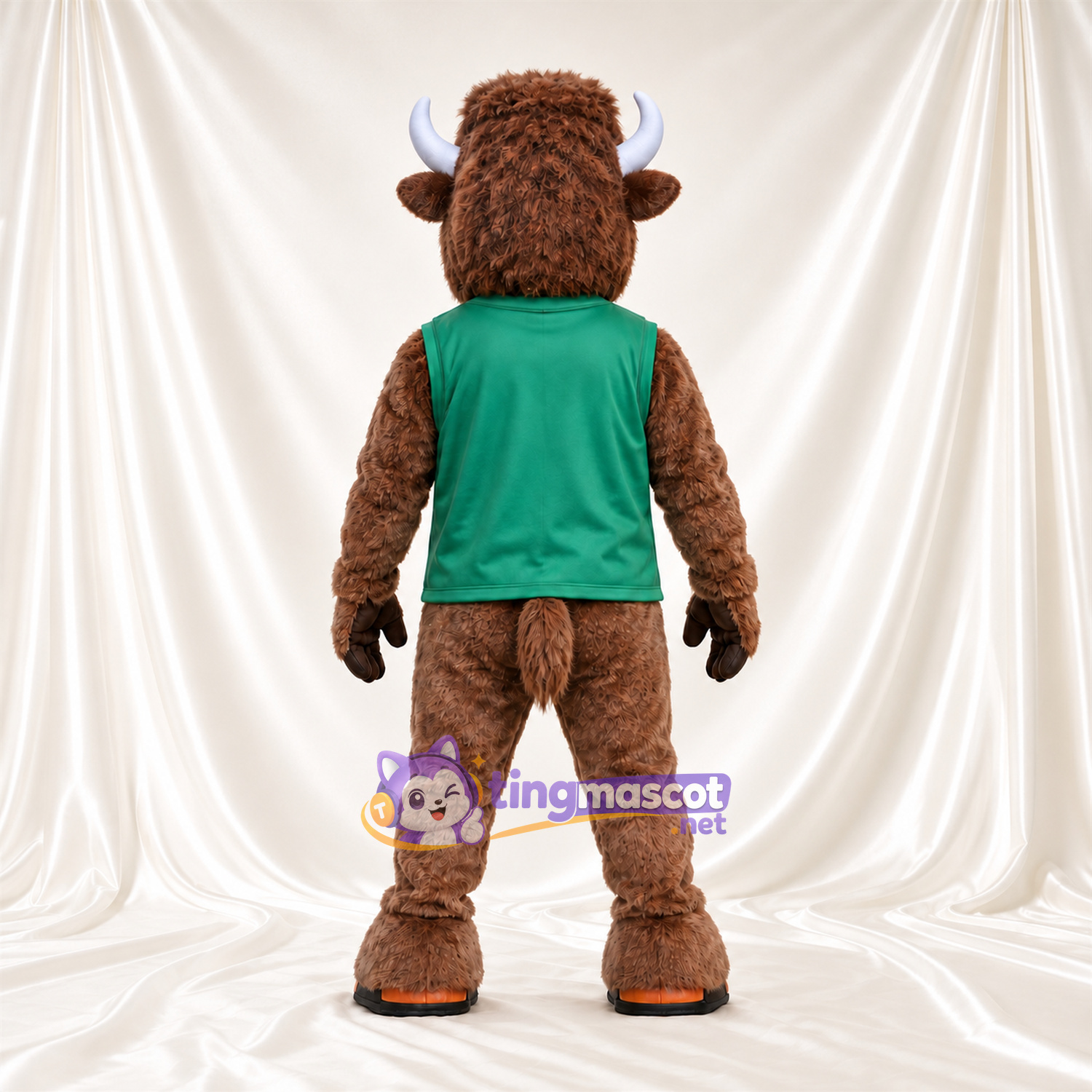 Costume de mascotte Bison – marron – Gilet (vert) Costume de mascotte Bison – marron – Gilet (vert)