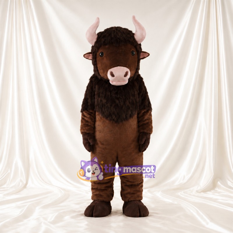Costume de mascotte Bison – marron – Museau (rose); Collerette (noir)