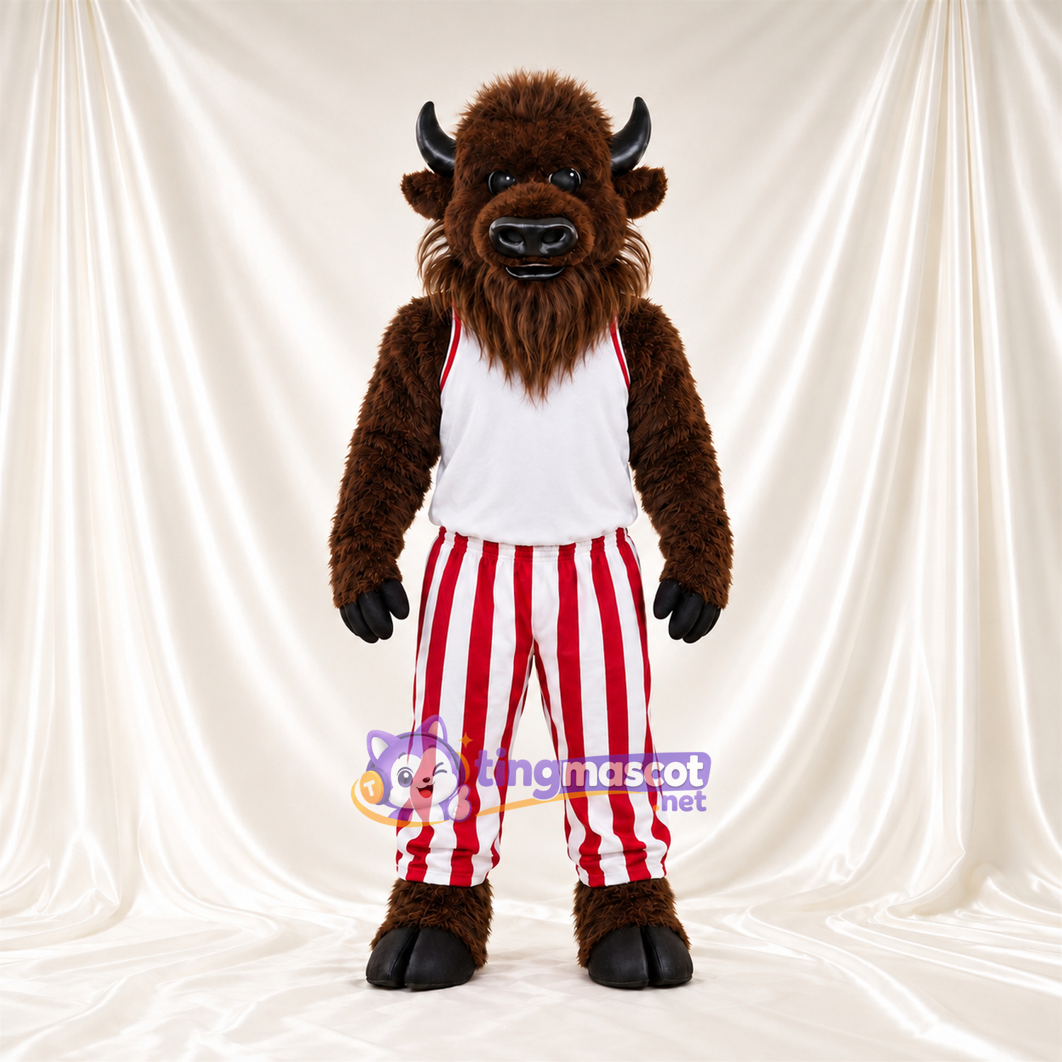 Maskottchenkostüm Bison – braun – Tanktop (weiß); Hose Maskottchenkostüm Bison – braun – Tanktop (weiß); Hose