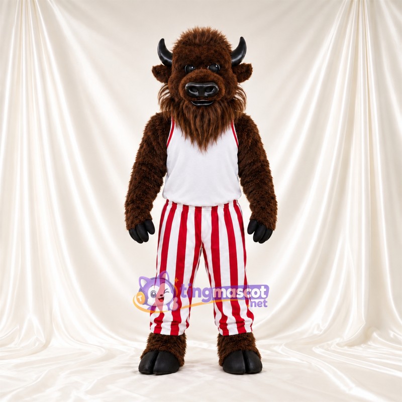 Maskottchenkostüm Bison – braun – Tanktop (weiß); Hose Maskottchenkostüm Bison – braun – Tanktop (weiß); Hose
