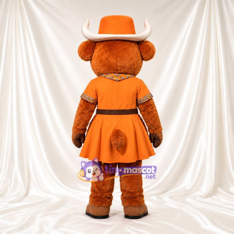 Maskottchenkostüm Bison – orange – Kleid (orange); Cowboyhut Maskottchenkostüm Bison – orange – Kleid (orange); Cowboyhut