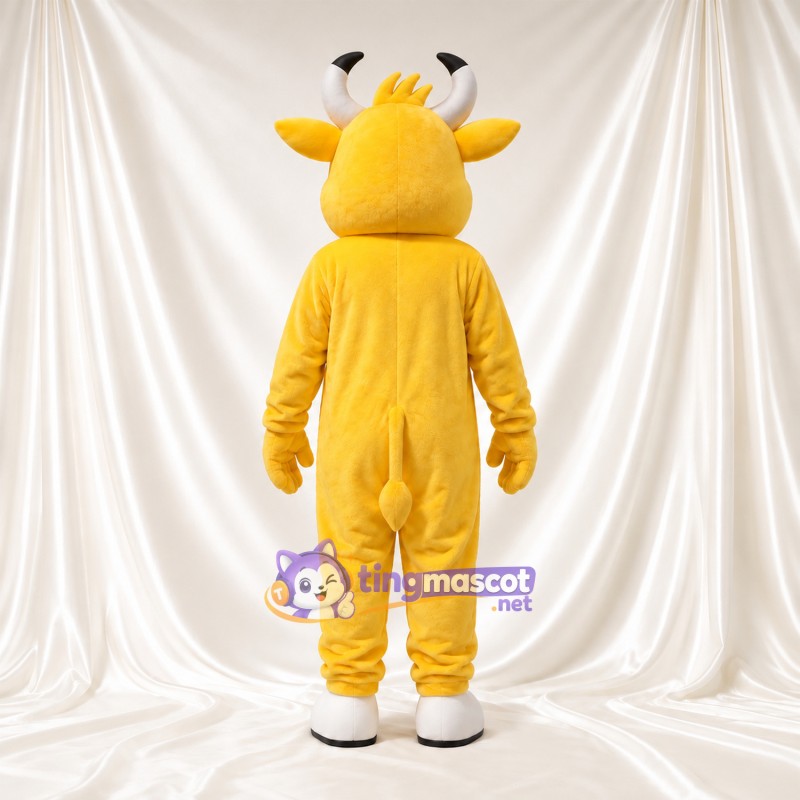Costume de mascotte Vache – jaune – Cornes (blanc); Sabots (blanc) Costume de mascotte Vache – jaune – Cornes (blanc); Sabots (blanc)