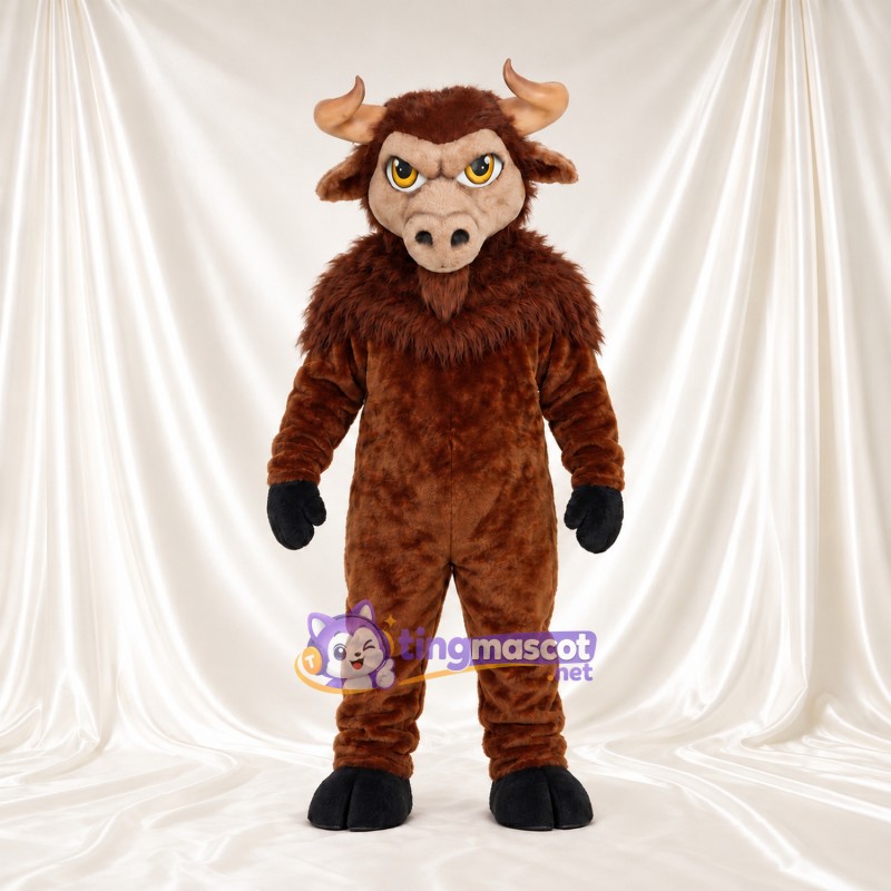 Costume de mascotte Bison – marron – Crinière (marron); Yeux (jaune) Costume de mascotte Bison – marron – Crinière (marron); Yeux (jaune)