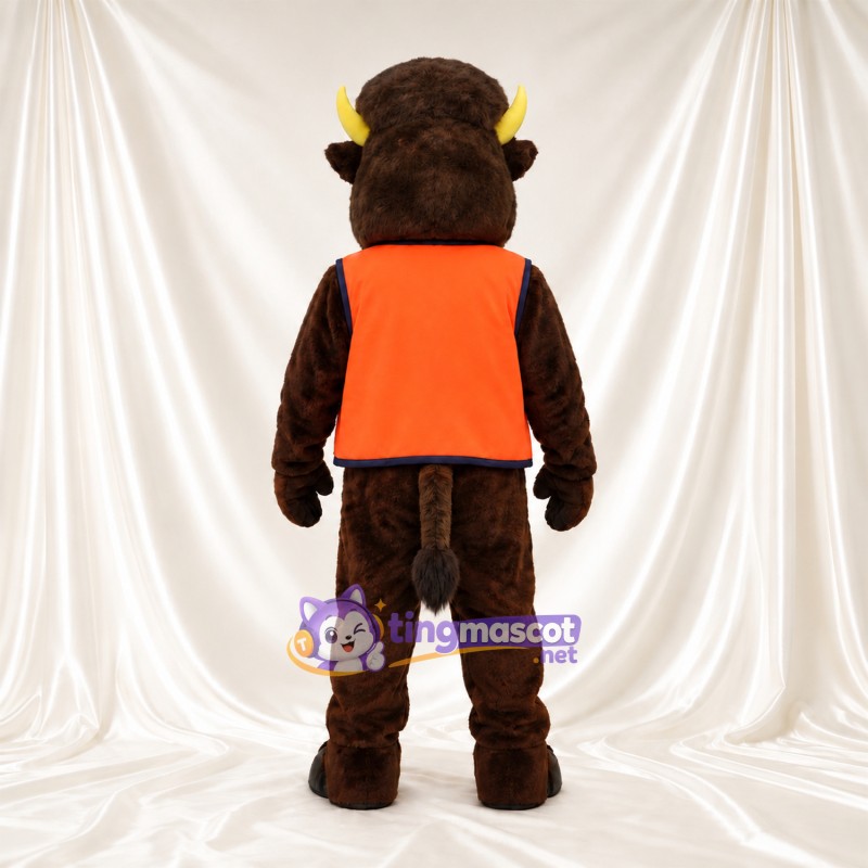 Costume de mascotte Bison – marron – Gilet (orange) Costume de mascotte Bison – marron – Gilet (orange)