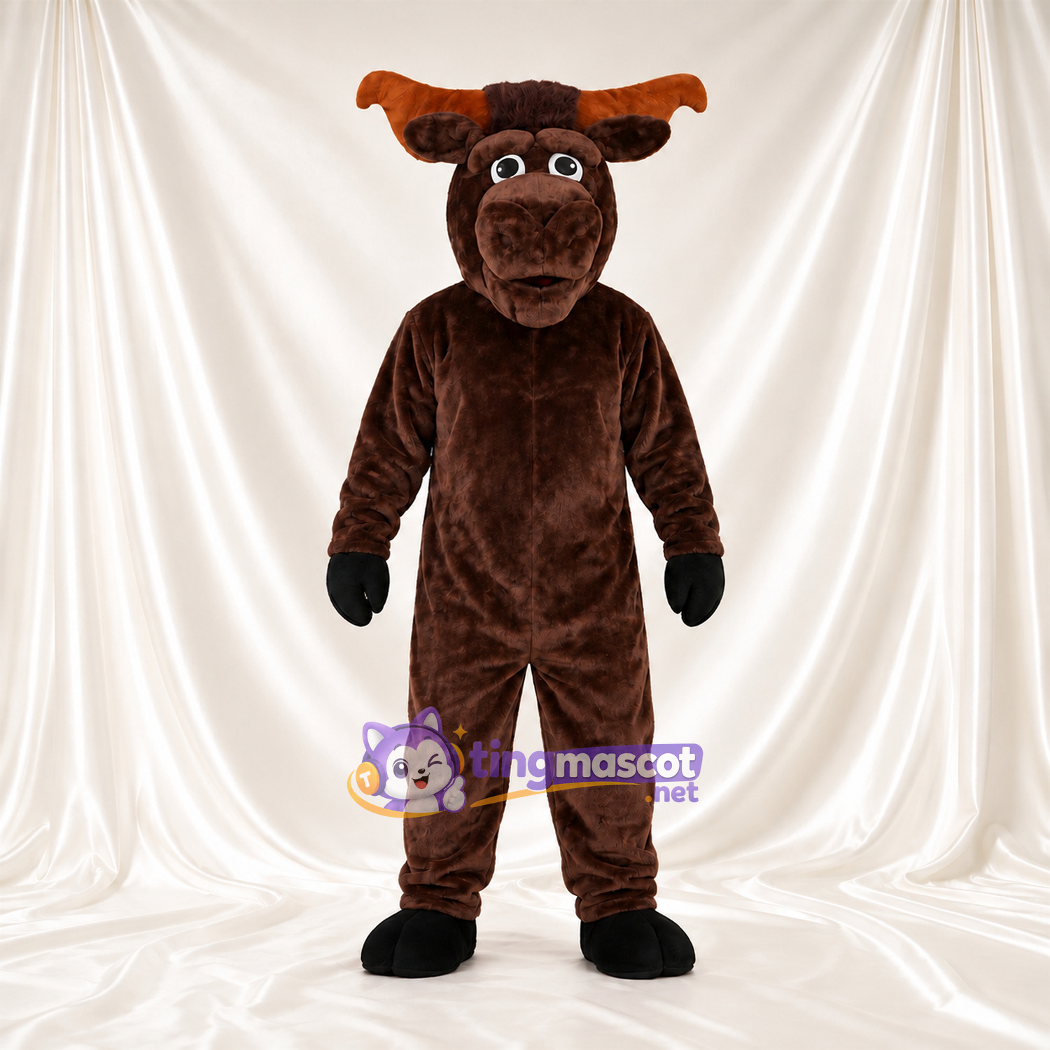 Costume de mascotte Élan – marron foncé – Bois; Gants (noir) Costume de mascotte Élan – marron foncé – Bois; Gants (noir)
