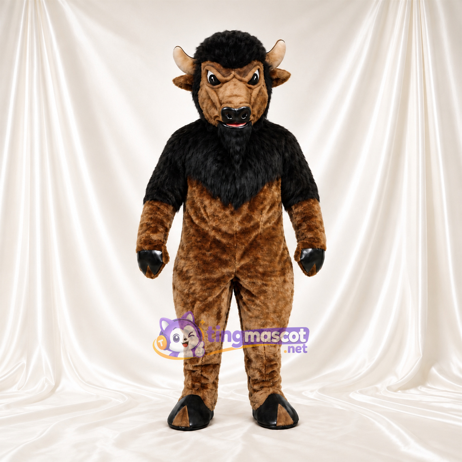 Costume de mascotte Bison – marron – Crinière (noir) Costume de mascotte Bison – marron – Crinière (noir)