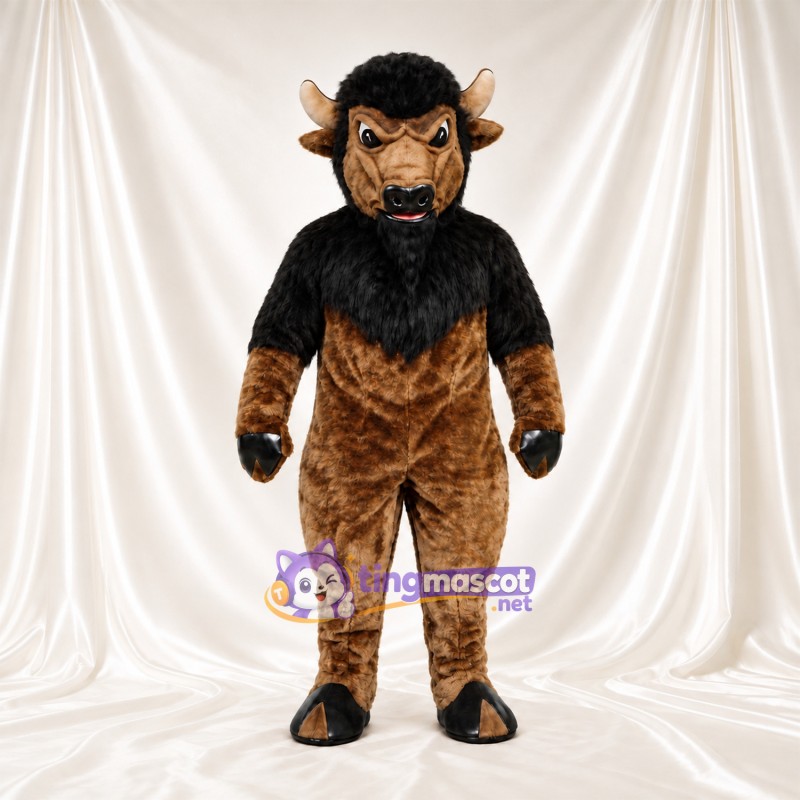 Costume de mascotte Bison – marron – Crinière (noir) Costume de mascotte Bison – marron – Crinière (noir)
