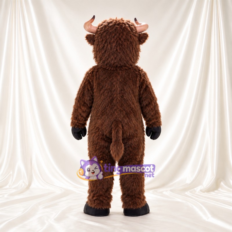 Costume de mascotte Bison – marron – Bouche ouverte; Fourrure hirsute Costume de mascotte Bison – marron – Bouche ouverte; Fourrure hirsute