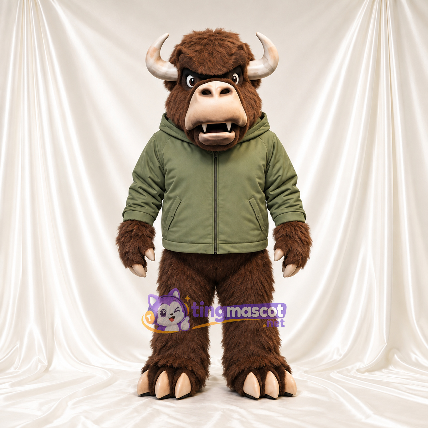 Costume de mascotte Bison – marron – Sweat à capuche (vert) Costume de mascotte Bison – marron – Sweat à capuche (vert)