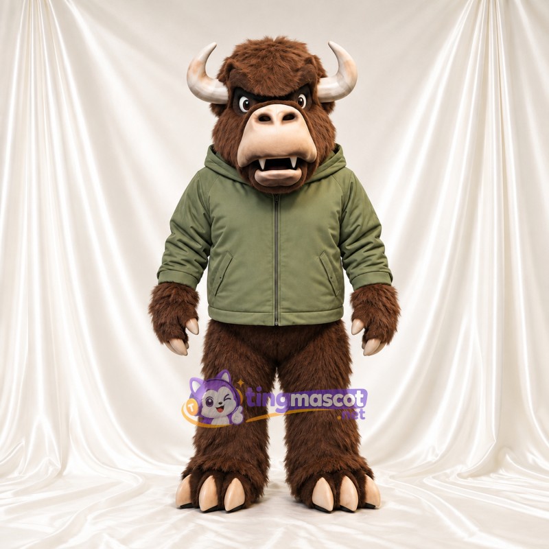 Costume de mascotte Bison – marron – Sweat à capuche (vert) Costume de mascotte Bison – marron – Sweat à capuche (vert)