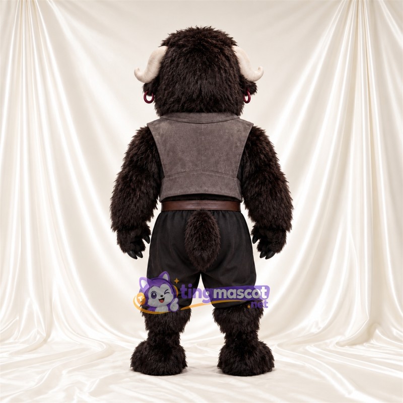 Costume de mascotte Bison – marron – Gilet (gris); Pantalon (noir) Costume de mascotte Bison – marron – Gilet (gris); Pantalon (noir)