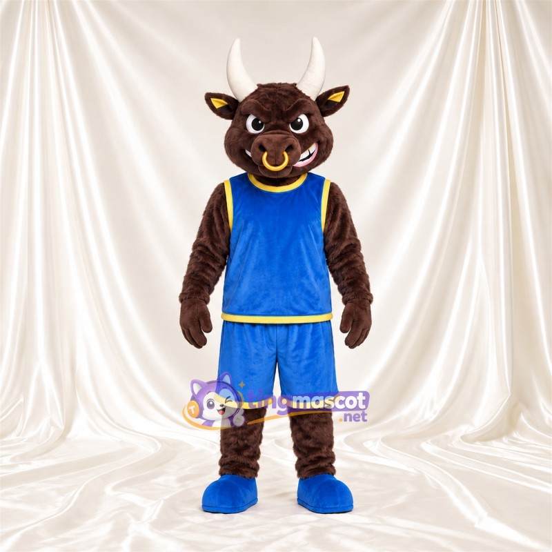 Maskottchenkostüm Bison – braun – Basketballtrikot (blau) Maskottchenkostüm Bison – braun – Basketballtrikot (blau)