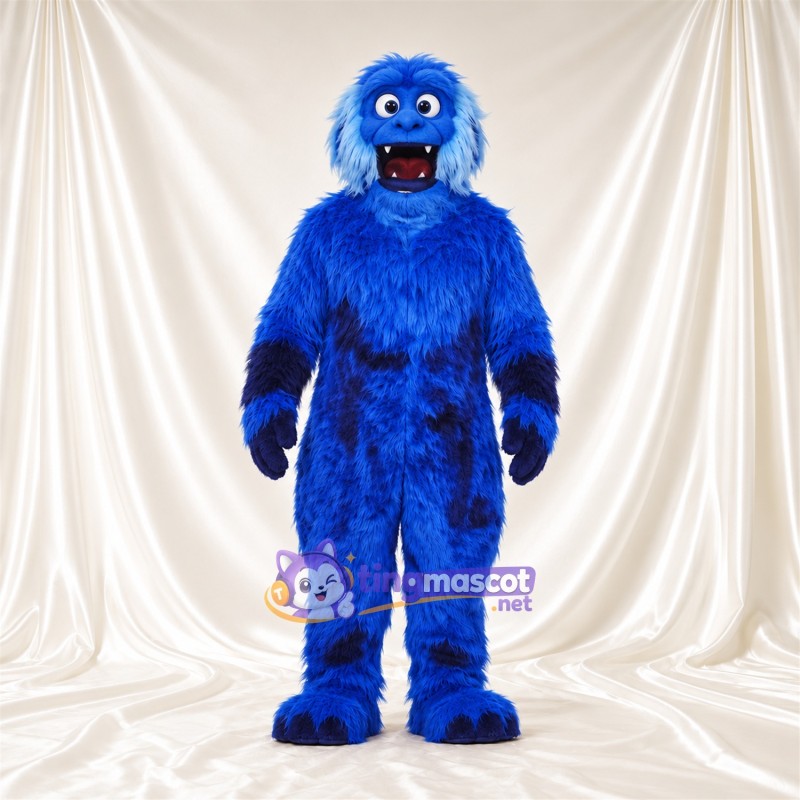 Costume de mascotte Monstre – bleu – Bouche ouverte; Fourrure hirsute Costume de mascotte Monstre – bleu – Bouche ouverte; Fourrure hirsute