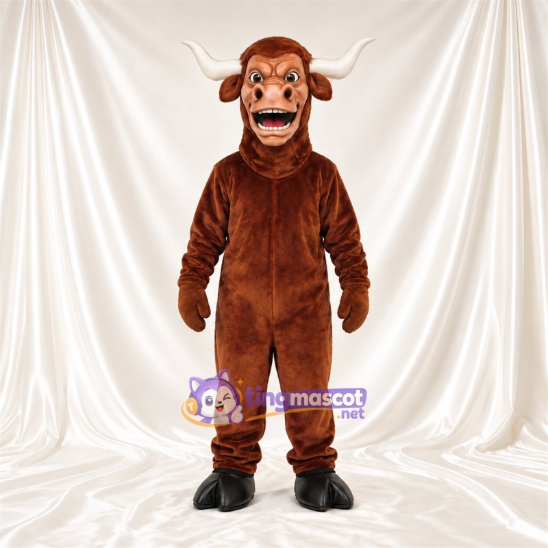 Costume de mascotte Minotaure – marron – Cornes (blanc) Costume de mascotte Minotaure – marron – Cornes (blanc)
