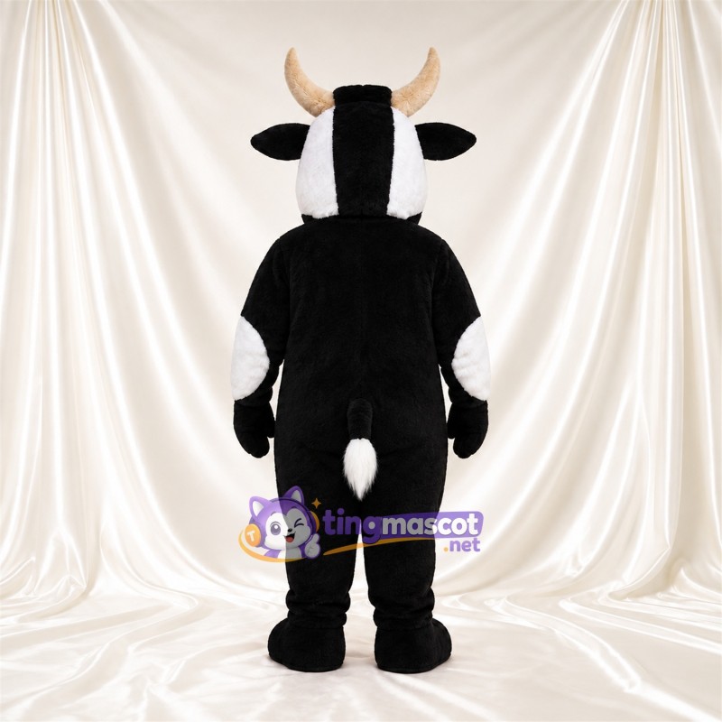 Black and White Bull Mascot Costume - Tan Horns and Blue Eyes Black and White Bull Mascot Costume - Tan Horns and Blue Eyes