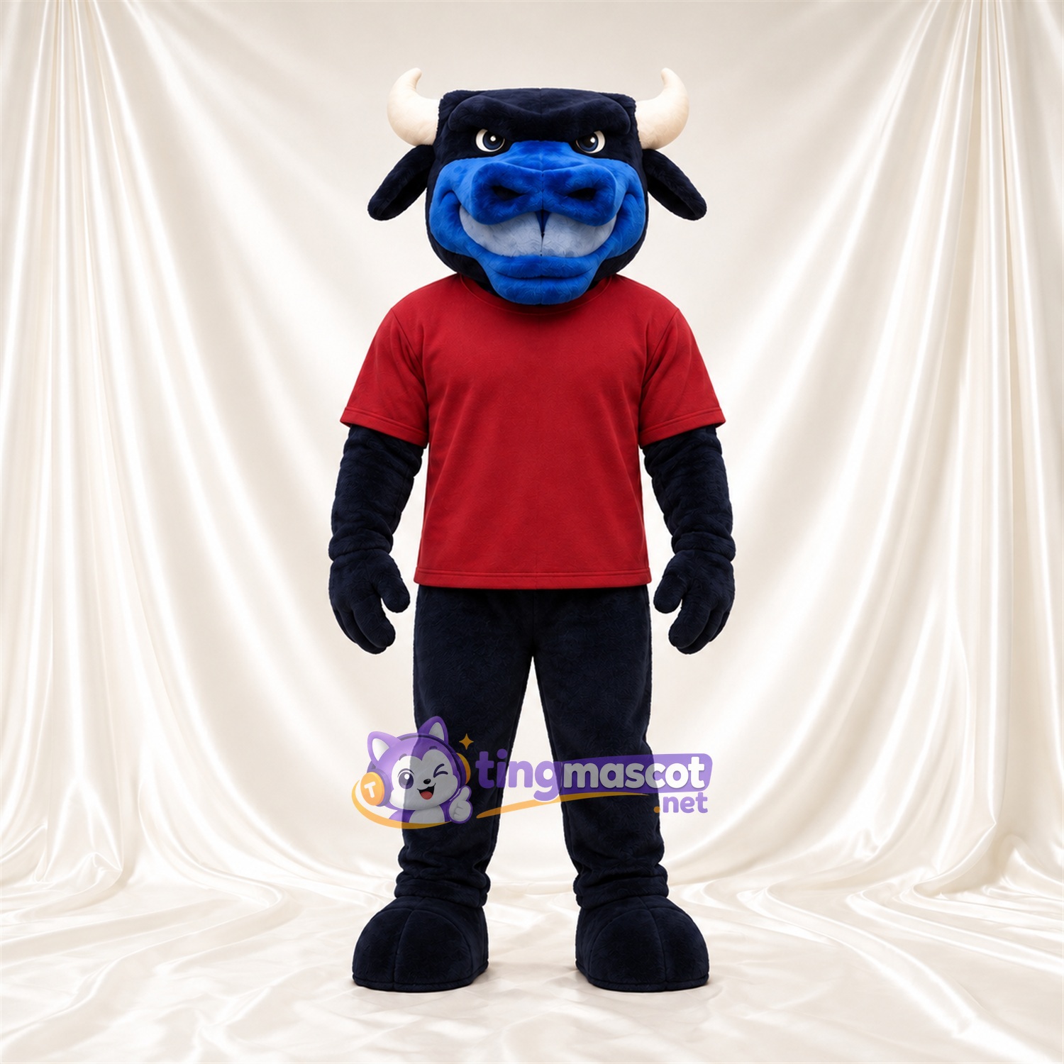 Maskottchenkostüm Stier – blau – Hemd (rot) Maskottchenkostüm Stier – blau – Hemd (rot)
