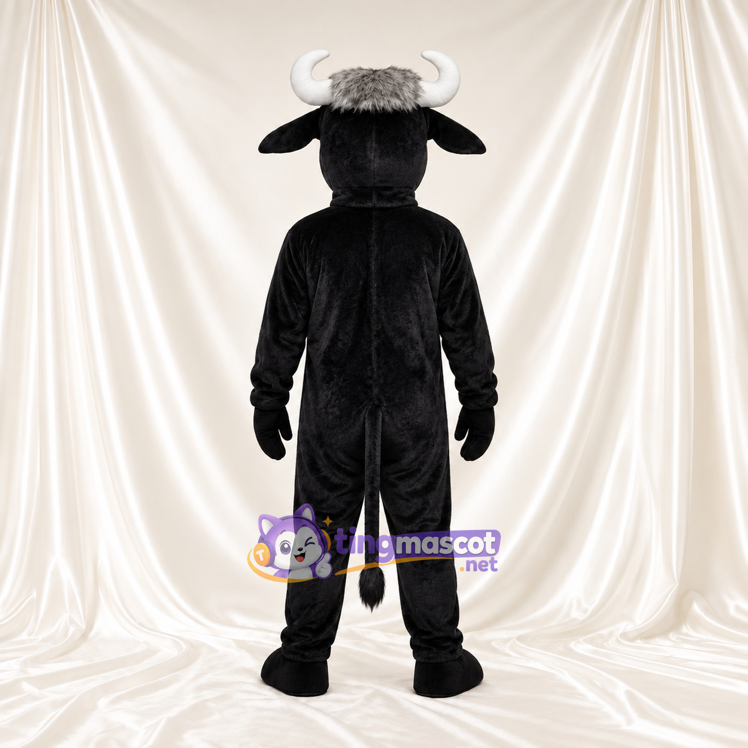 Black and White Bull Mascot Costume - White Belly and White Horns Black and White Bull Mascot Costume - White Belly and White Horns