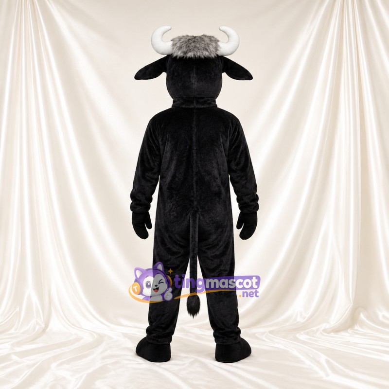 Black and White Bull Mascot Costume - White Belly and White Horns Black and White Bull Mascot Costume - White Belly and White Horns