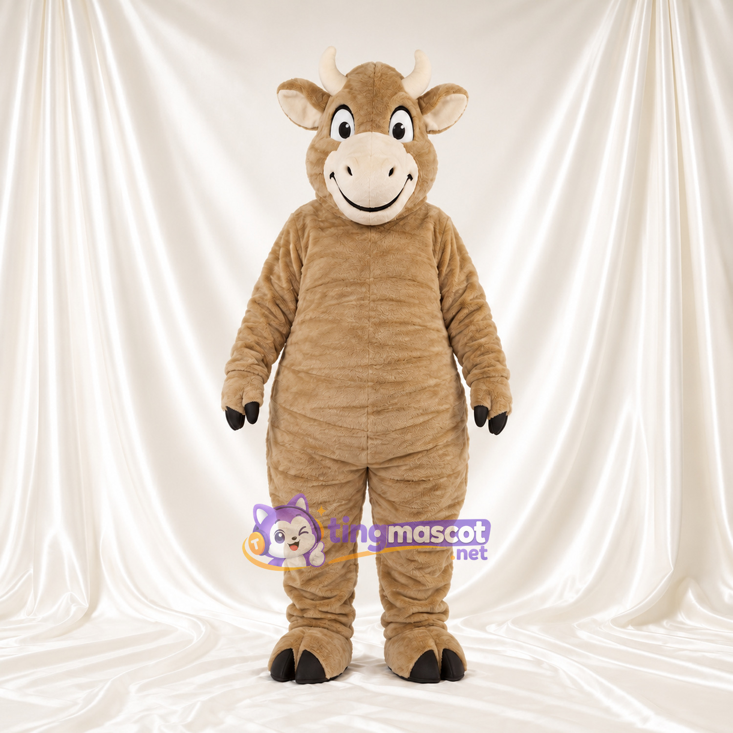 Costume de mascotte Taureau – brun clair – Cornes (brun clair); Visage (crème) Costume de mascotte Taureau – brun clair – Cornes (brun clair); Visage (crème)