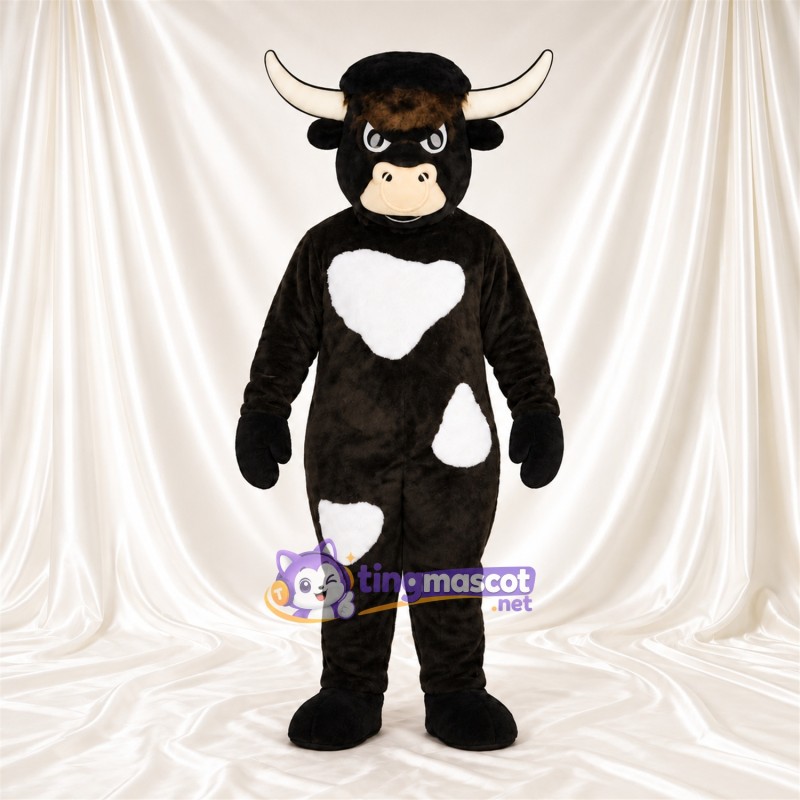 Black and White Bull Mascot Costume - White Chest and White Spots Black and White Bull Mascot Costume - White Chest and White Spots