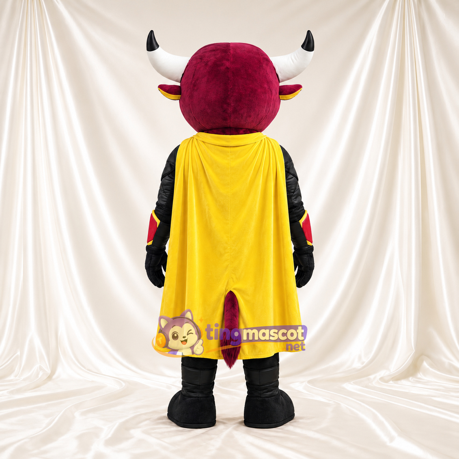 Black Bull Superhero Mascot Costume - Red and Yellow Outfit Black Bull Superhero Mascot Costume - Red and Yellow Outfit