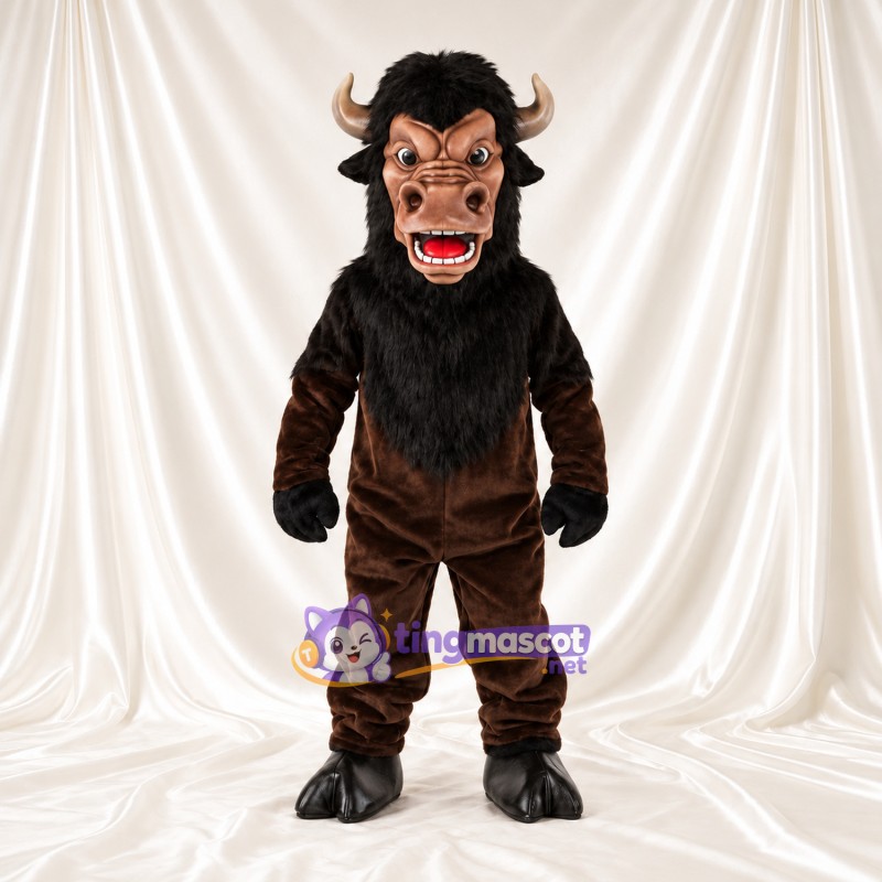 Costume de mascotte Minotaure – marron / noir – Cornes courbées; Crinière (noir) Costume de mascotte Minotaure – marron / noir – Cornes courbées; Crinière (noir)