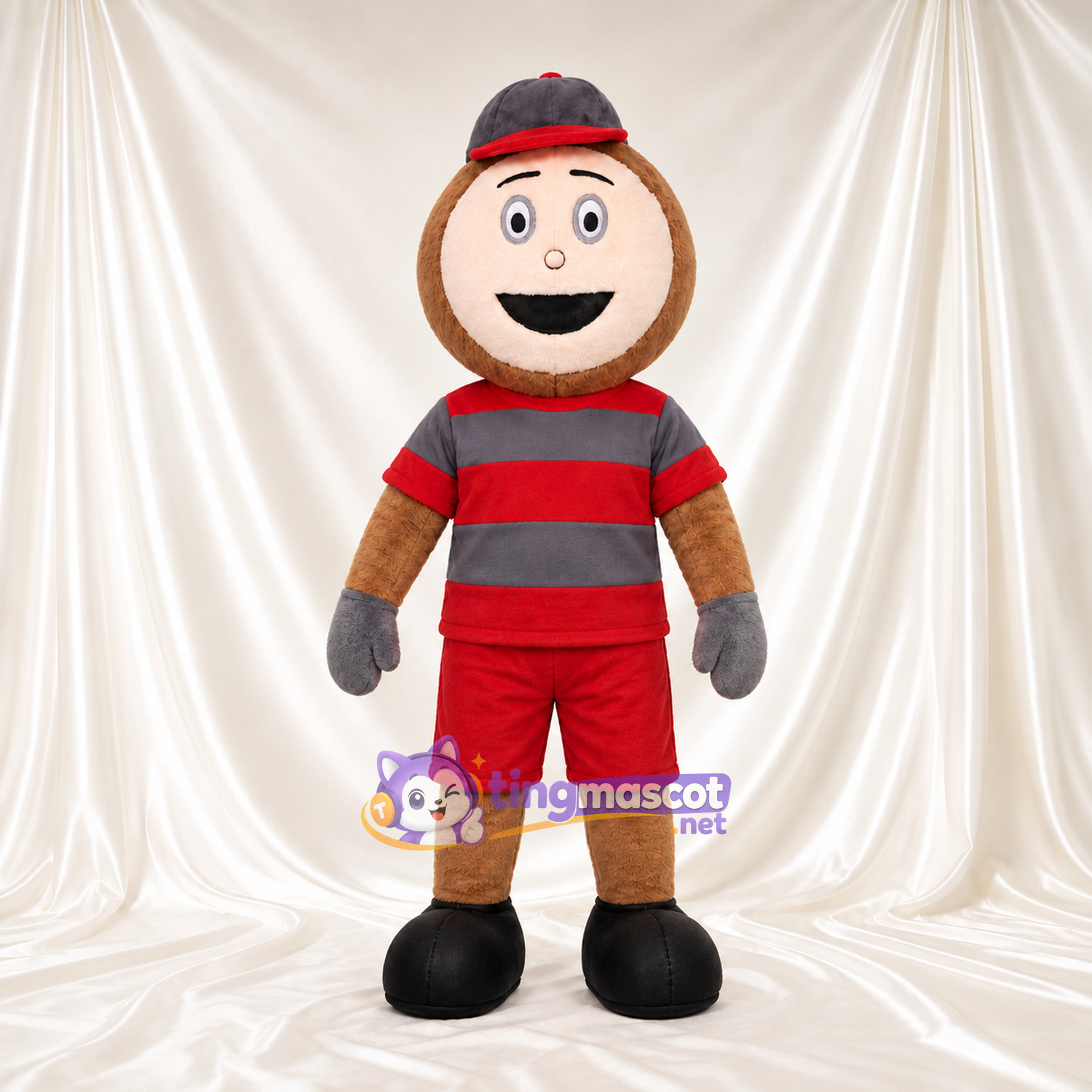 Costume de mascotte Garçon cartoon – rouge / gris – Chemise; Short (rouge) Costume de mascotte Garçon cartoon – rouge / gris – Chemise; Short (rouge)