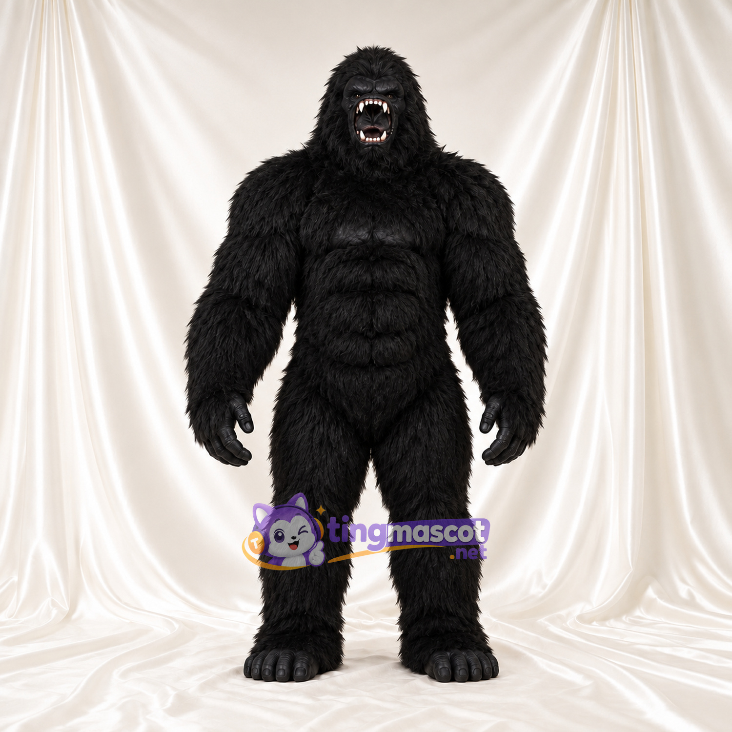 Black Gorilla Mascot Costume - Black Muscle Chest and Pointed Fangs Black Gorilla Mascot Costume - Black Muscle Chest and Pointed Fangs