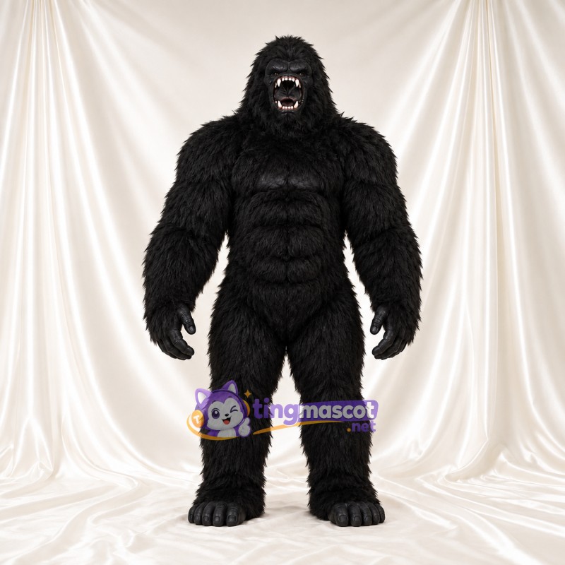 Black Gorilla Mascot Costume - Black Muscle Chest and Pointed Fangs Black Gorilla Mascot Costume - Black Muscle Chest and Pointed Fangs