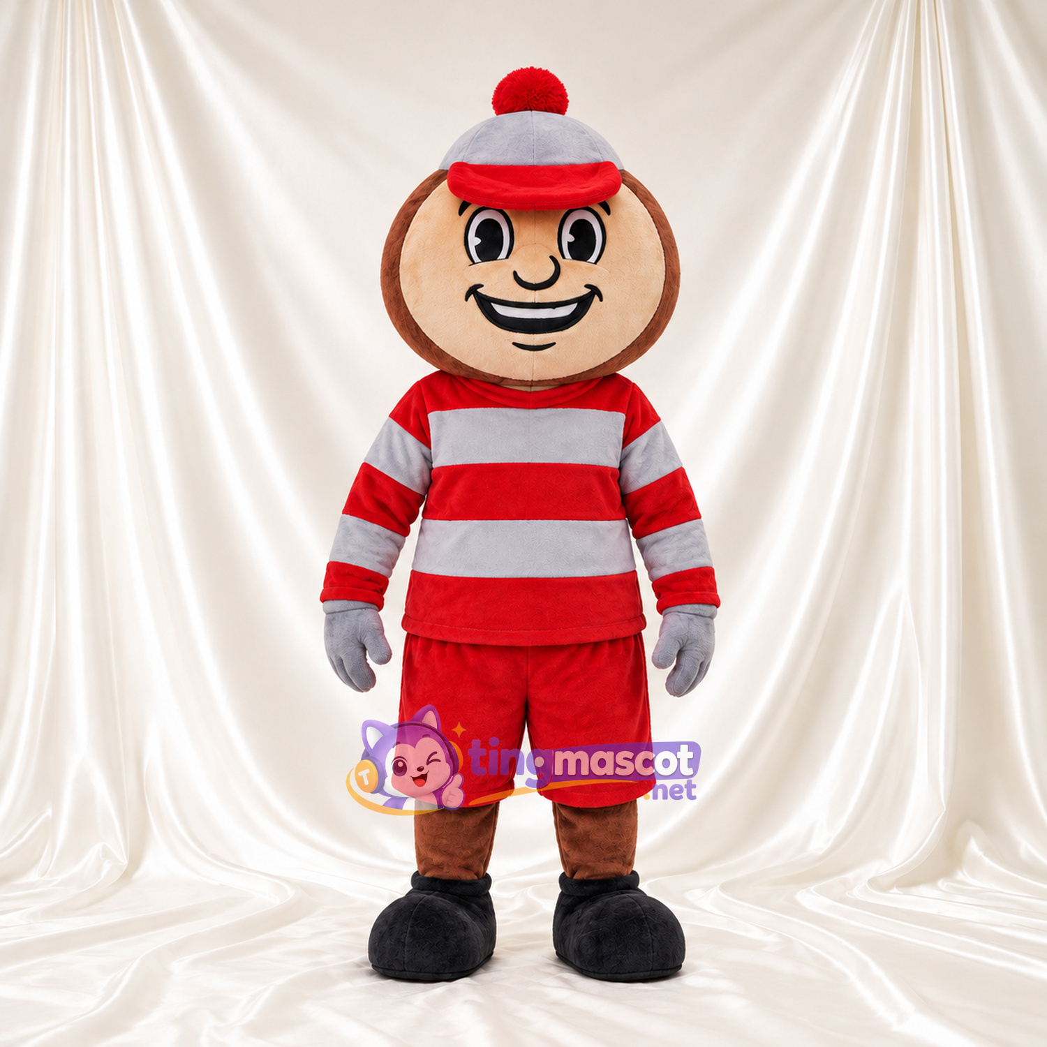 Maskottchenkostüm Comic-Junge – rot / weiß – Outfit; Handschuhe (grau) Maskottchenkostüm Comic-Junge – rot / weiß – Outfit; Handschuhe (grau)